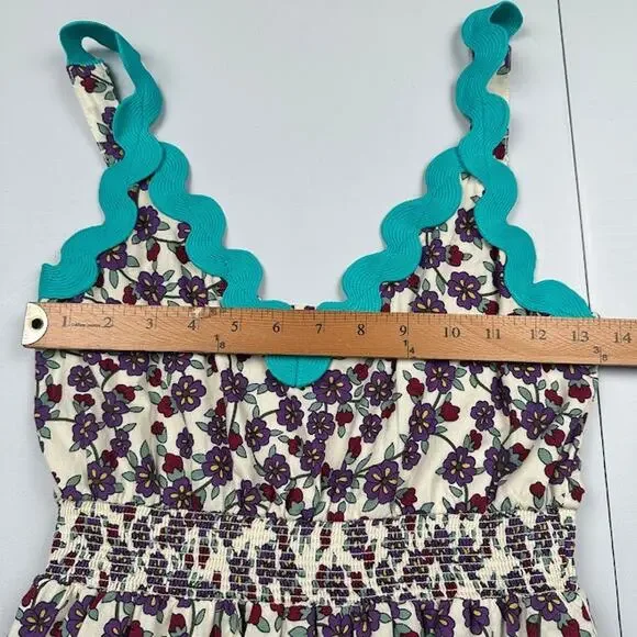 Melloday Dress Womens Small Cream Floral Tier Maxi Smocked Boho Cottage Peasant - Picture 11 of 15